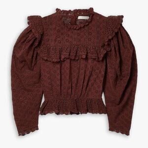Doen Floryn Romantic Lace Eyelet Top Antique Walnut Size XL